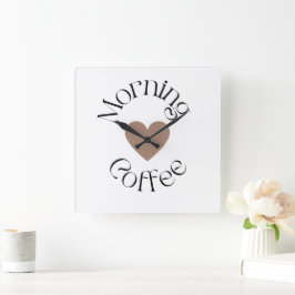 Morning Coffee Heart, Cozy Kitchen Decor Fyrkantig Klocka