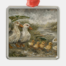 Morning Commute Whimsical Farmhouse Duck Rainy Day Julgransprydnad Metall