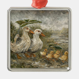 Morning Commute Whimsical Farmhouse Duck Rainy Day Julgransprydnad Metall