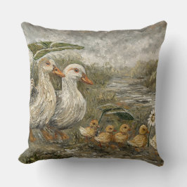 Morning Commute Whimsical Farmhouse Duck Rainy Day Kudde