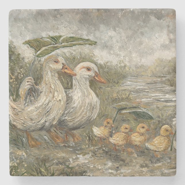 Morning Commute Whimsical Farmhouse Duck Rainy Day Stenunderlägg (Framsidan)