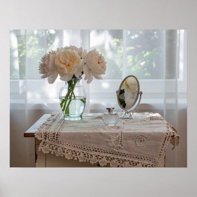Morning Reverie on the Vanity – Soft Pastel Floral Poster (Framsidan)