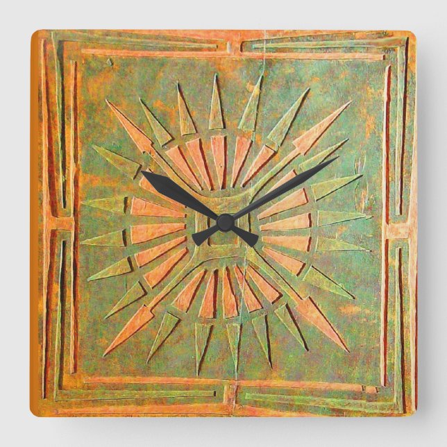 MORNING STAR, Antique Brown Grönt Fyrkantig Klocka (Framsida)
