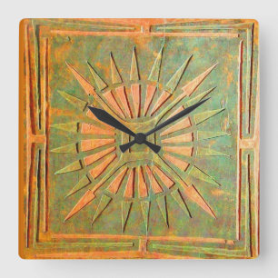 MORNING STAR, Antique Brown Grönt Fyrkantig Klocka