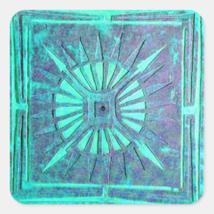 MORNING STAR,aqua blue,turquas,teal Fyrkantigt Klistermärke