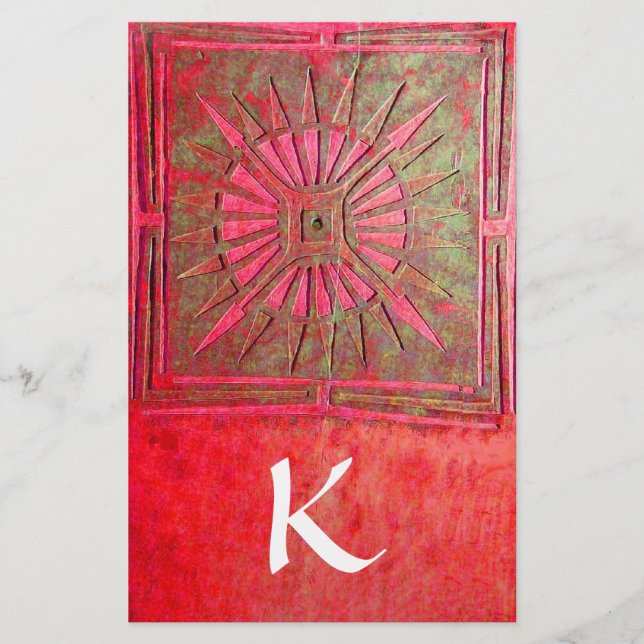 MORNING STAR MONOGRAM, röd grönt vit Brevpapper (Framsida)