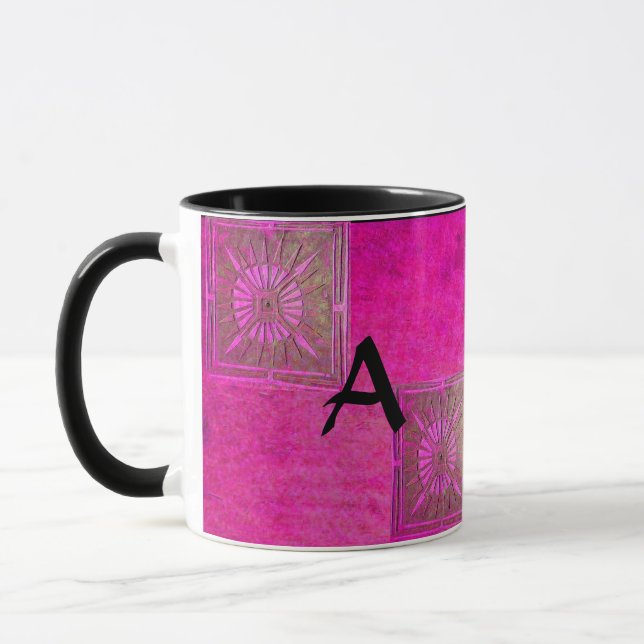 MORNING STAR Pawnee Rosa Fuchsia Black Monogram Mugg (Vänster)
