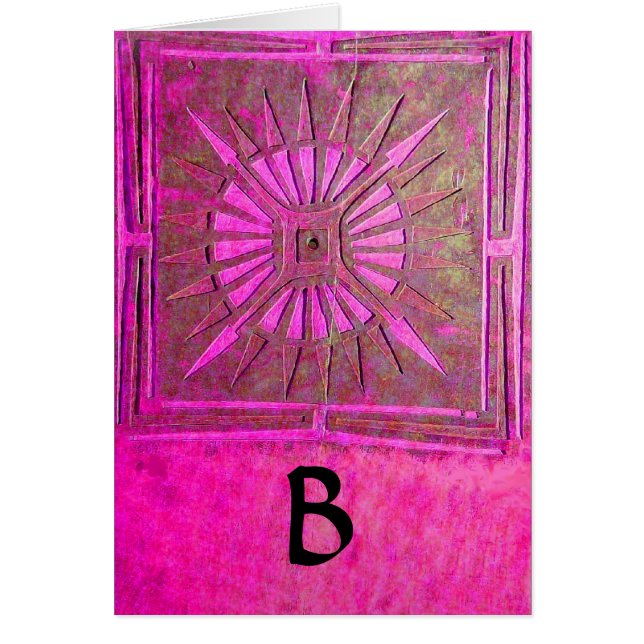MORNING STAR Rosa,Fuchsia Svart, Monogram Hälsningskort (Framsidan)