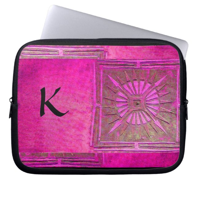 MORNING STAR, Rosa,Svart,Fuchsia Monogram Laptop Sleeve (Framsidan)