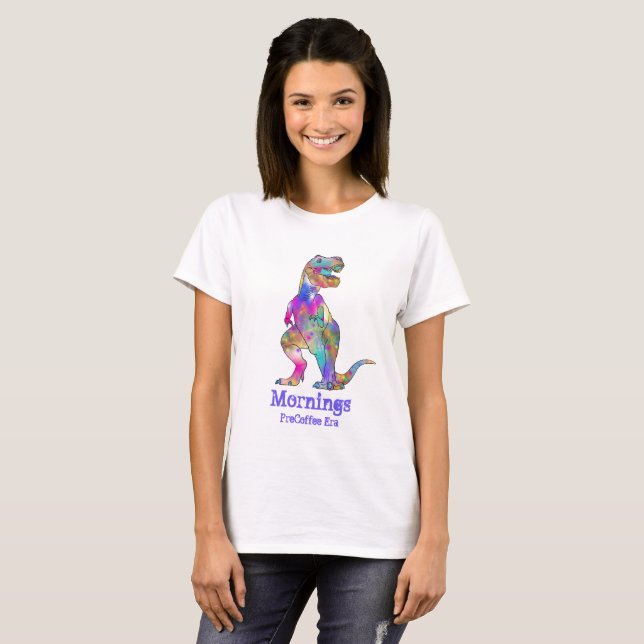 Mornings Pre-Coffee Era Funny T Rex Dinosaur Art T Shirt (Hel framsida)