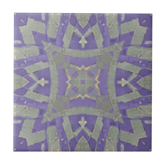 Morocansk mosaik, geometrisk grönt lila plum kakelplatta (Framsidan)