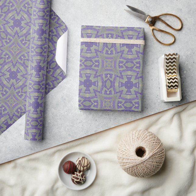 Morocansk mosaik, geometrisk grönt lila plum presentpapper (Hantverk)