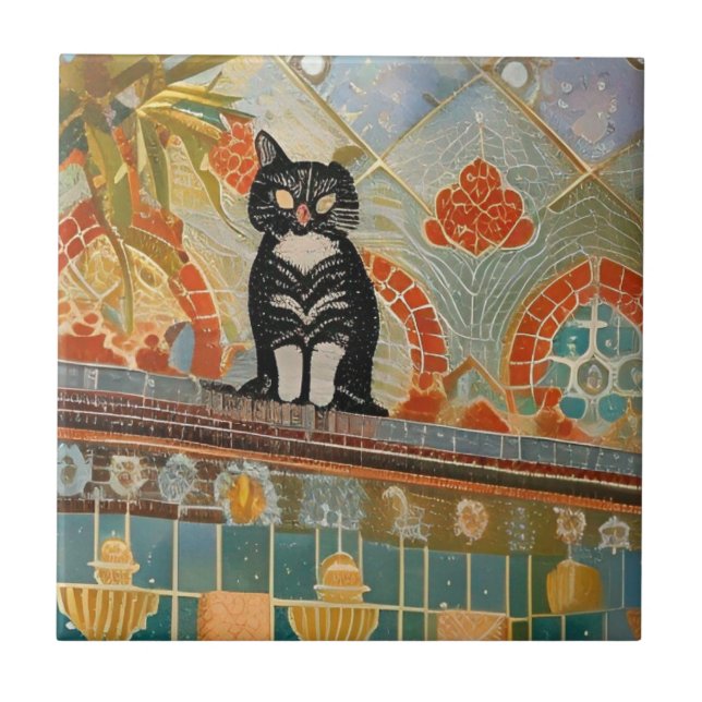 Morocansk mosaikkkatt i abstrakt kakelplatta (Framsidan)