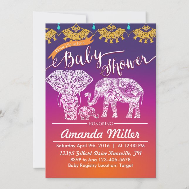 Moroccan Baby Shower - indisk inspiration - Indien Inbjudningar (Framsida)
