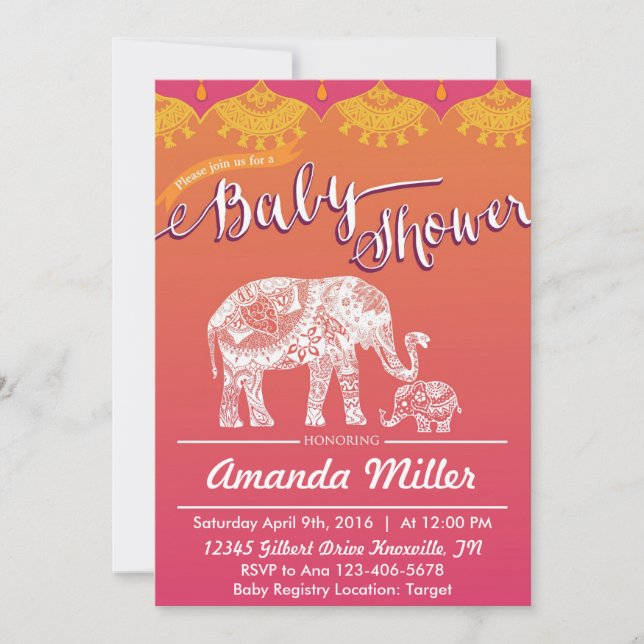 Moroccan Baby Shower - indisk inspiration - Indien Inbjudningar (Framsida)