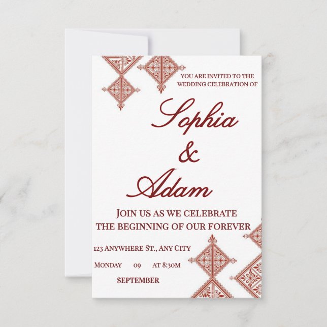 Moroccan Berber Pattern Wedding Invitation OSA Kort (Framsida)