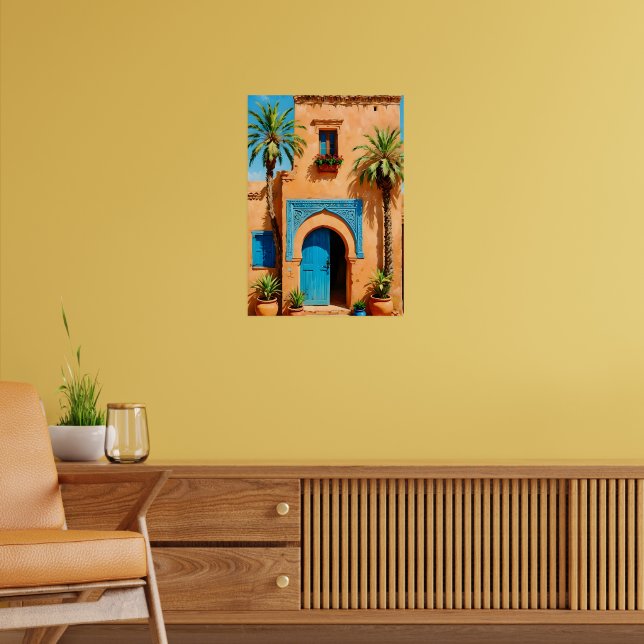 Moroccan Blue Door Terracotta Kasbah Wall Art Poster (Vardagsrum 2)