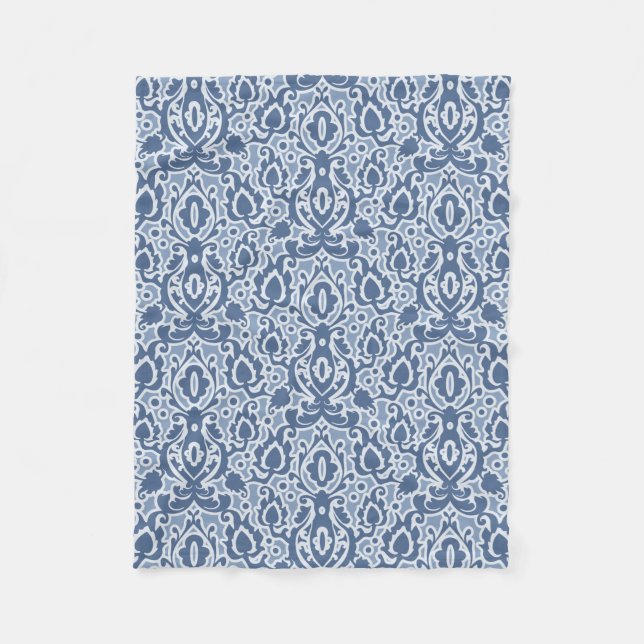 Moroccan Blue Grått Casbah Damask Fleecefilt (Framsidan)