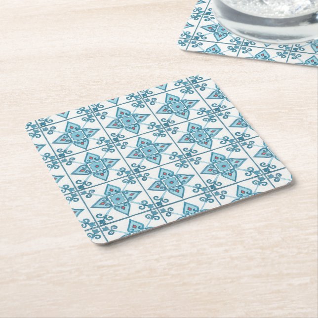 Moroccan Blue Tile Motif Underlägg Papper Kvadrat (Vinklad)