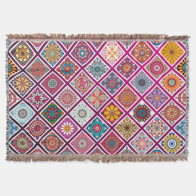 Moroccan Bohemian Mandala Tiles Filt (Framsidan)