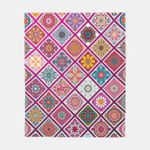 Moroccan Bohemian Mandala Tiles Fleecefilt