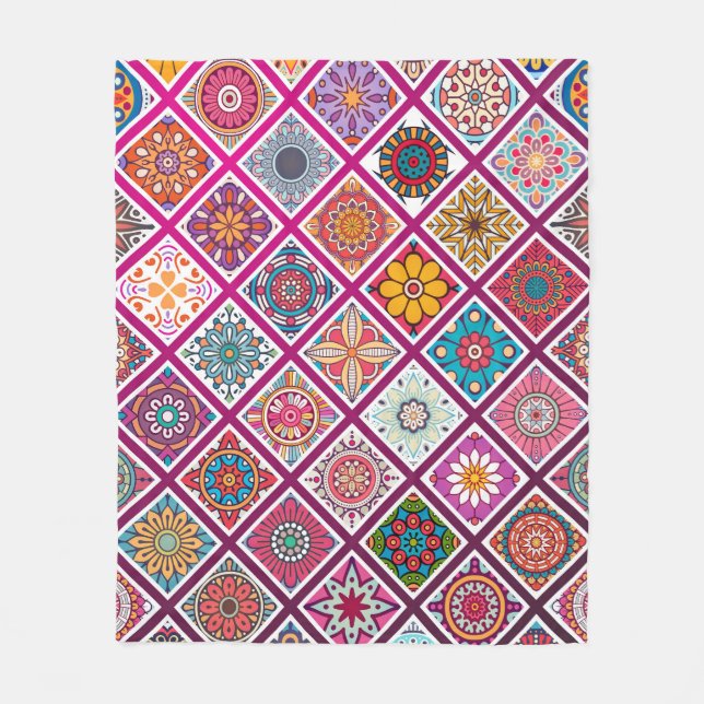 Moroccan Bohemian Mandala Tiles Fleecefilt (Framsidan)