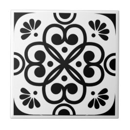 Moroccan Geometric Black and White Kakelplatta