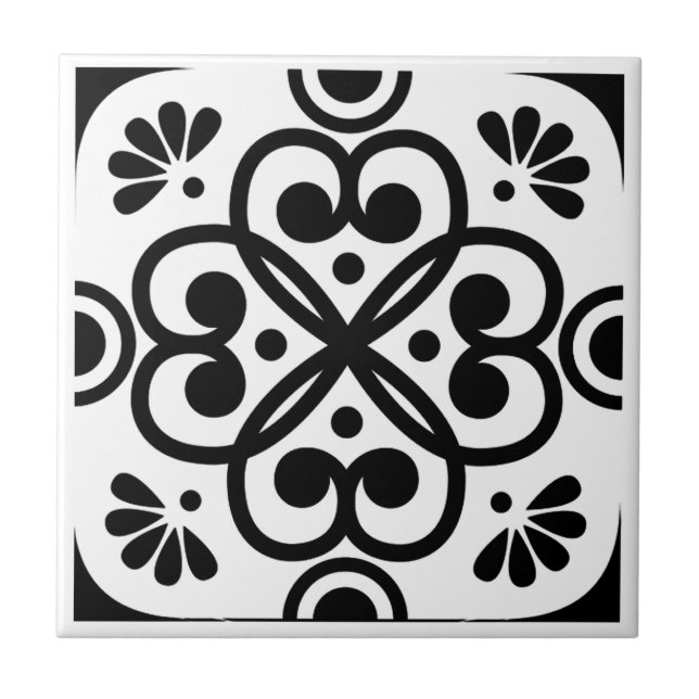 Moroccan Geometric Black and White Kakelplatta (Framsidan)