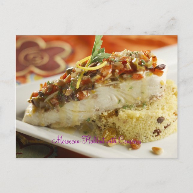 Moroccan Halibut med Couscous Vykort (Framsida)