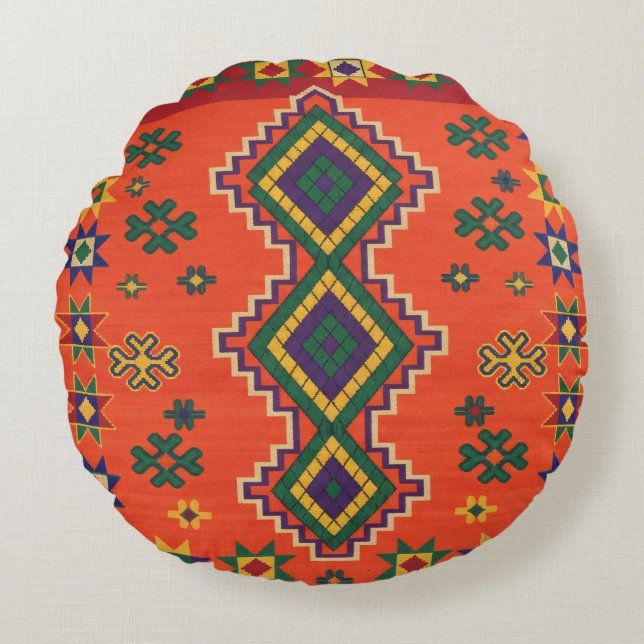 Moroccan Harmony in Orange Throw Pillow Rund Kudde (Framsidan)