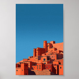 Moroccan Hilltop Kasbah - Minimalist Geometric Art Poster