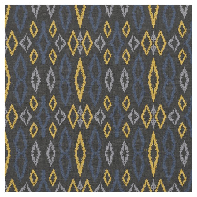 Moroccan Ikat Black Gult Blue Mönster Tyg (Närbild)