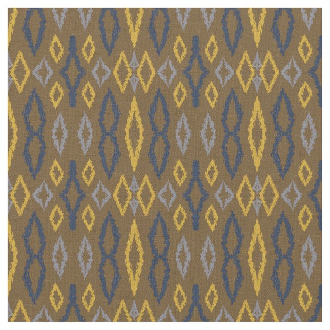 Moroccan Ikat Blue Gult Brown Mönster Tyg (Närbild)