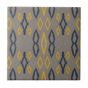 Moroccan Ikat Blue Gult Grått Mönster Kakelplatta