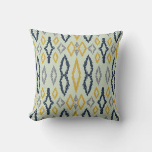 Moroccan Ikat Blue Gult Mint Mönster Kudde