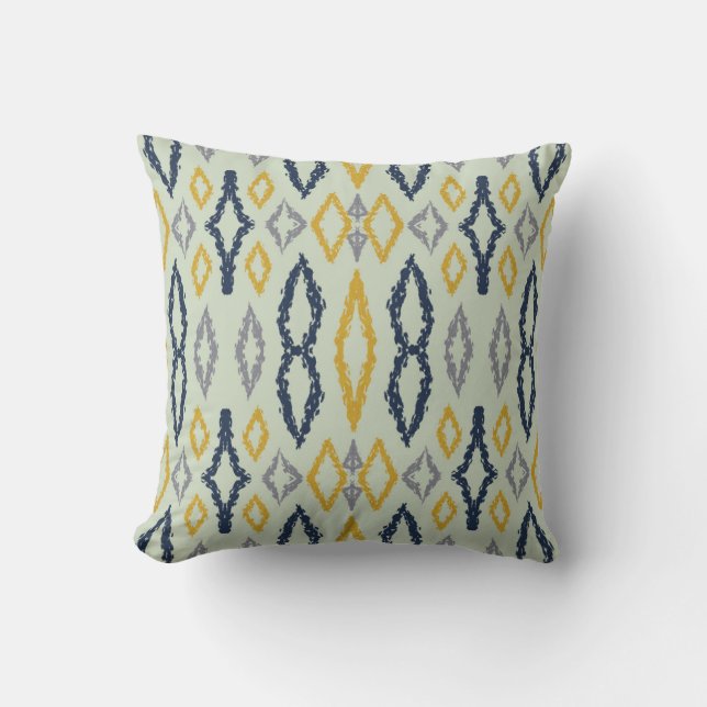 Moroccan Ikat Blue Gult Mint Mönster Kudde (Framsida)