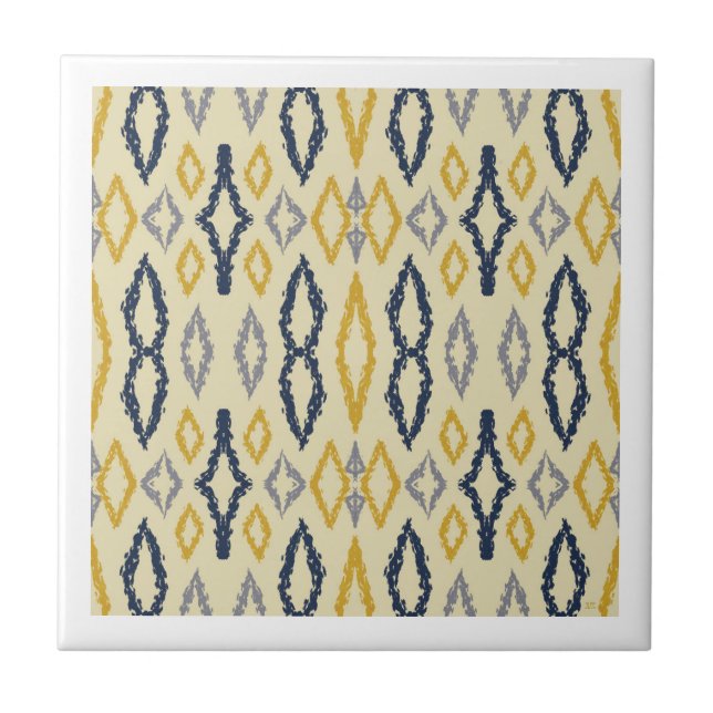 Moroccan Ikat Blue Gult Mönster Kakelplatta (Framsidan)