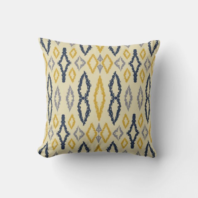 Moroccan Ikat Blue Gult Mönster Kudde (Framsida)