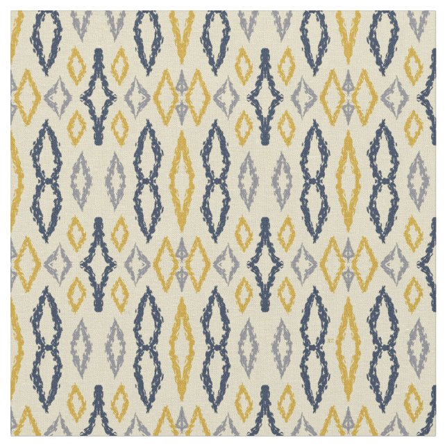 Moroccan Ikat Blue Gult Mönster Tyg (Närbild)