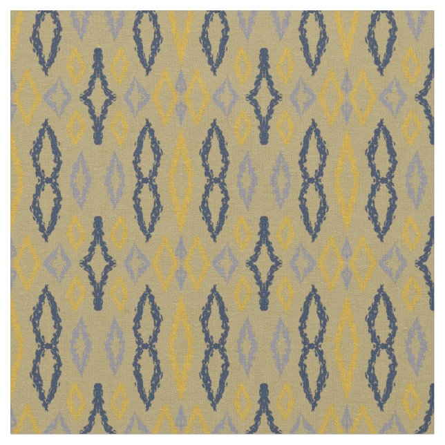 Moroccan Ikat Blue Gult Rustic Mönster Tyg (Närbild)