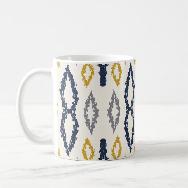 Moroccan Ikat Blue Gult White Mönster Kaffemugg (Vänster)