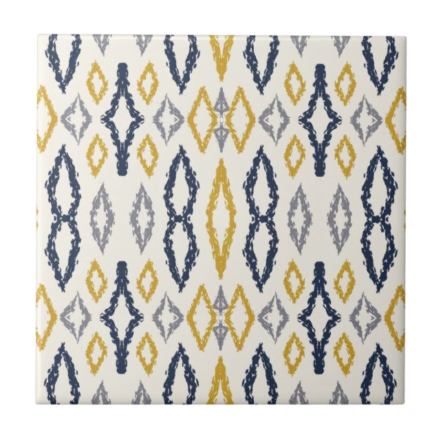 Moroccan Ikat Blue Gult White Mönster Kakelplatta (Framsidan)