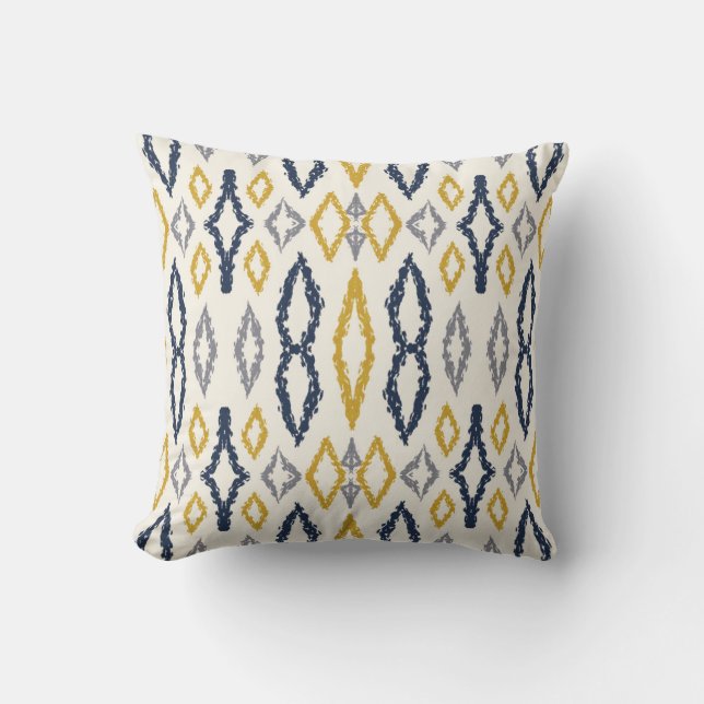 Moroccan Ikat Blue Gult White Mönster Kudde (Framsida)