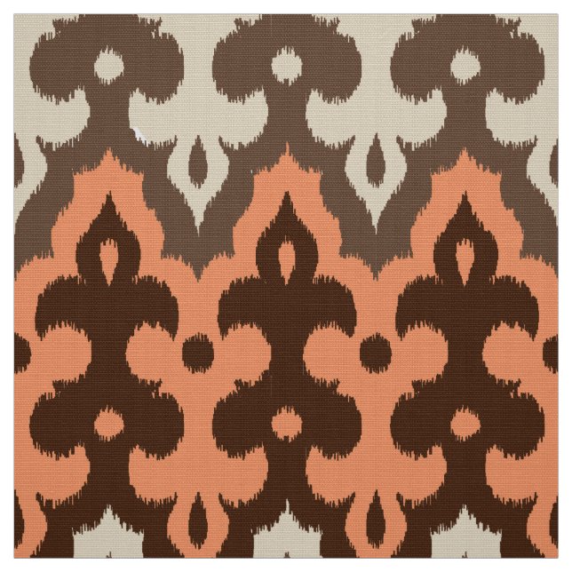 Moroccan Ikat Damask, Brown, Taupe och Coral Tyg (Provkarta)