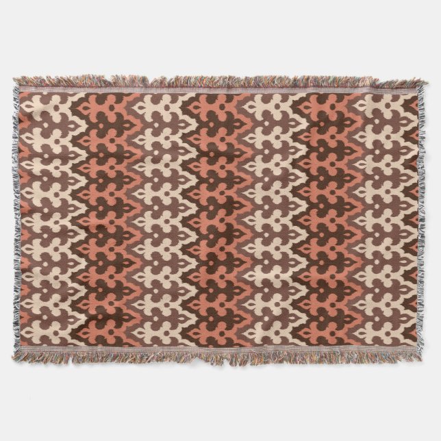 Moroccan Ikat Damask, Brown, Taupe och Rust Filt (Framsidan)