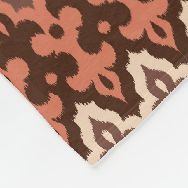 Moroccan Ikat Damask, Brown, Taupe och Rust Fleecefilt (Hörn)
