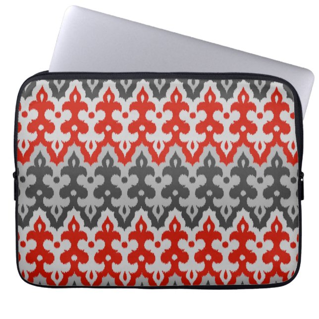 Moroccan Ikat Damask, Graphite Grått och Red Laptop Sleeve (Framsidan)
