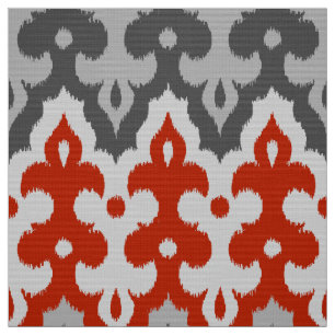 Moroccan Ikat Damask, Graphite Grått och Red Tyg