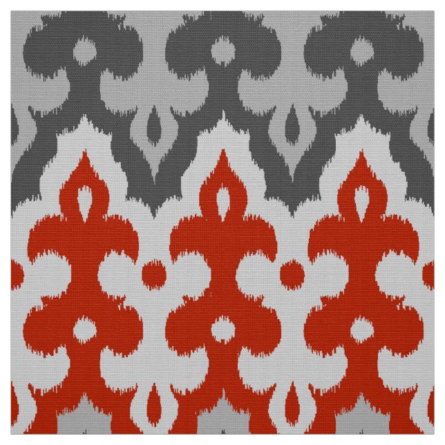 Moroccan Ikat Damask, Graphite Grått och Red Tyg (Provkarta)