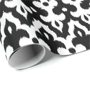 Moroccan Ikat Damask Pattern, Black and White Presentpapper